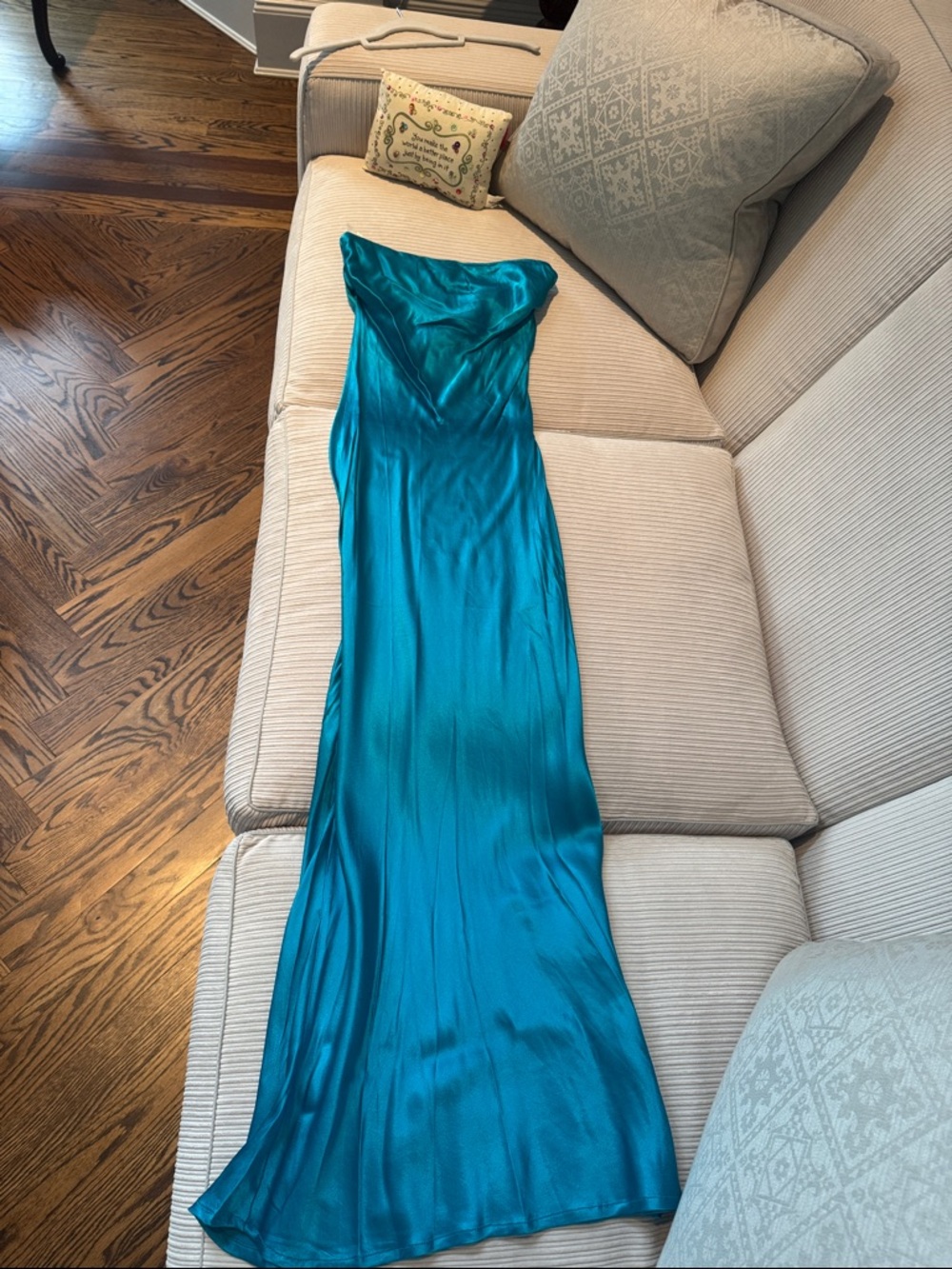 Teal Satin Slip Gown